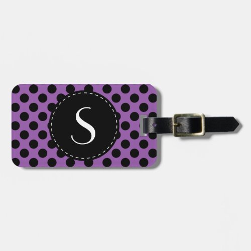 Purple Polka Dot Monogram Personalized Luggage Tag