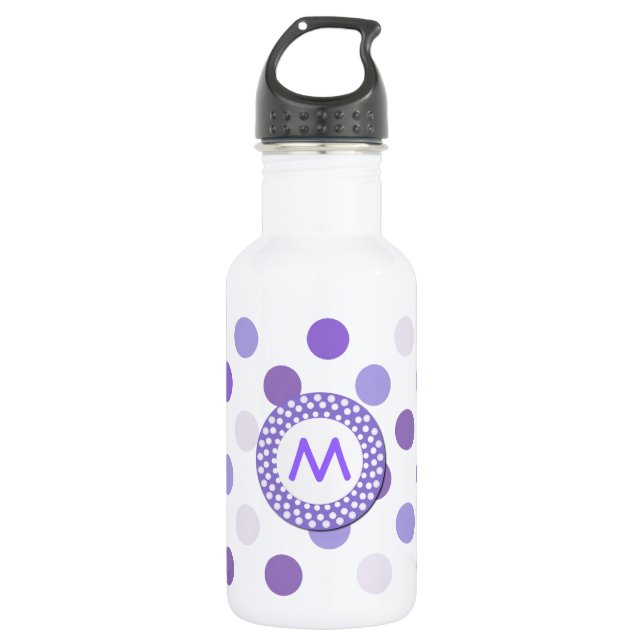 Purple Polka Dot Monogram Water Bottle (Front)