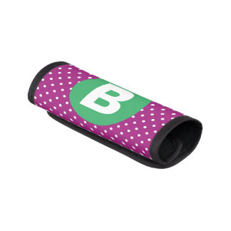 Purple Polka Dot Pattern Green Monogram Luggage Handle Wrap