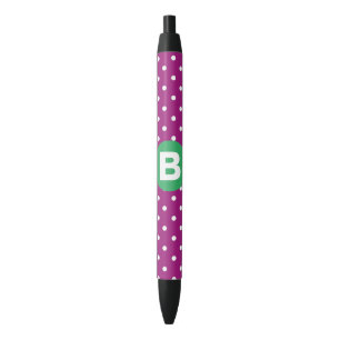 Purple Polka Dot Pattern Green Monogram Pen