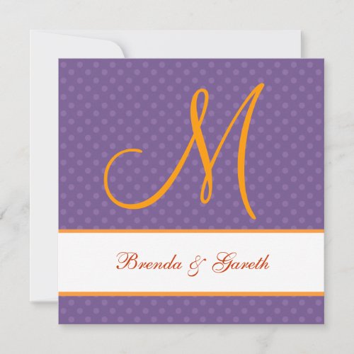 Purple Polka Dot Pattern Monogram Wedding Z209 Personalized Invite