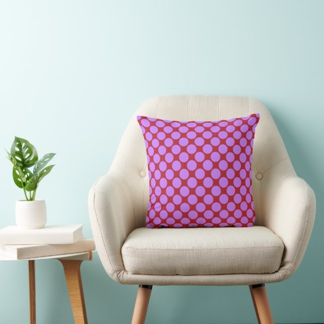 Purple Polka Dot Pattern on Garnet Red Throw Pillow (Chair)