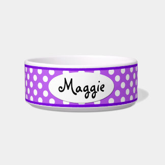 Purple Polka Dot Personalized Small Dog Bowl