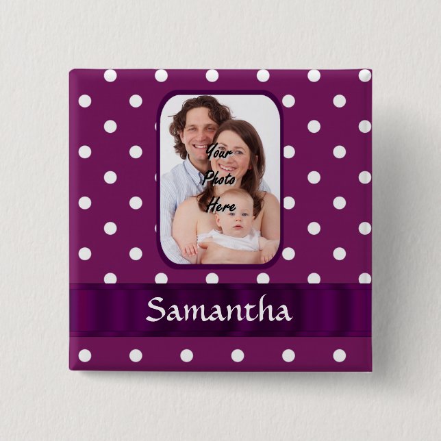 Purple polka dot pinback button (Front)