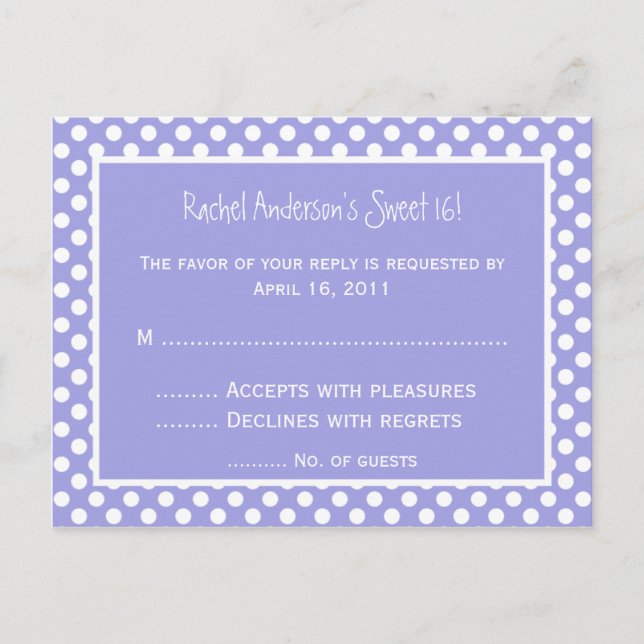 Purple Polka Dot RSVP Postcard (Front)