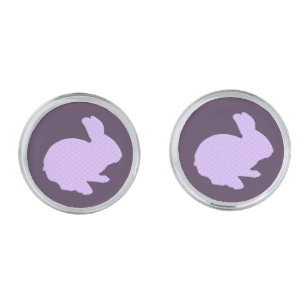 Purple Polka Dot Silhouette Easter Bunny Cufflinks