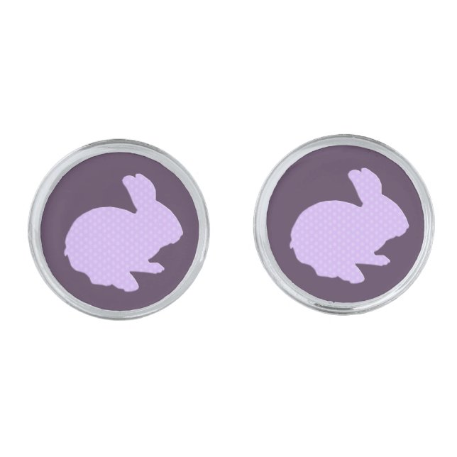 Purple Polka Dot Silhouette Easter Bunny Cufflinks (Front)