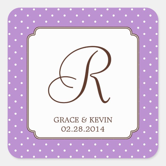Purple polka dot single monogram letter custom square sticker (Front)