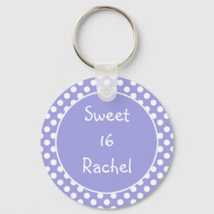 Purple Polka Dot Sweet 16 Keychain