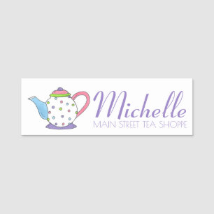Purple Polka Dot Teapot Ceramic Tea Pot Name Tag