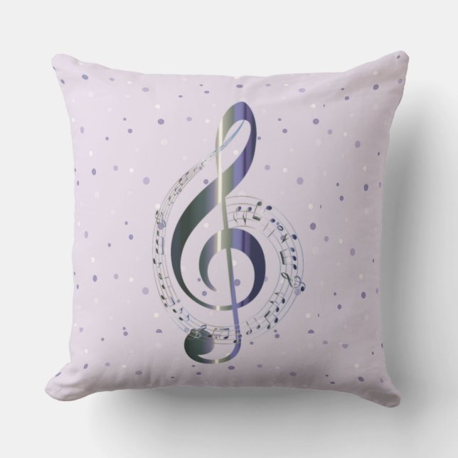Purple Polka Dot Treble Clef Music Throw Pillow (Front)