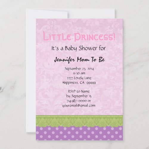 Purple Polka Dots and Lace Girl Baby Shower Announcement