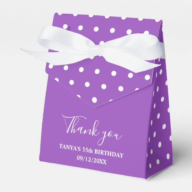 Purple Polka Dots Birthday favor box (Front Side)
