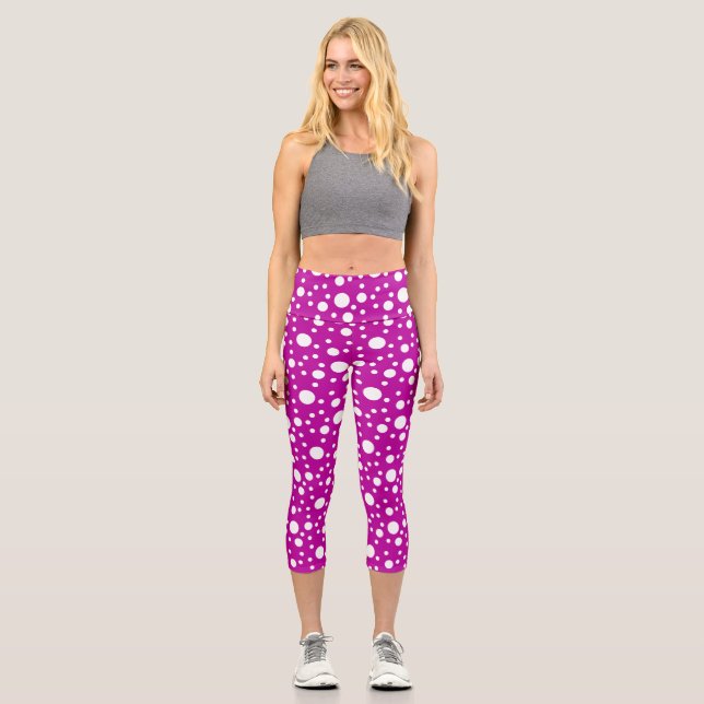 Purple Polka Dots  Capri Leggings (Front)
