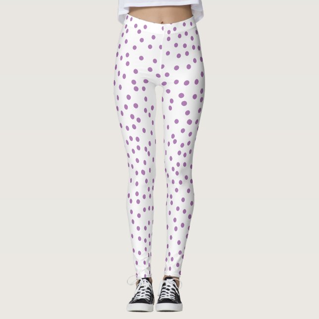 Purple Polka Dots Cute & Preppy Leggings (Front)