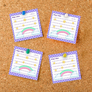 Purple polka dots, cute stars & rainbows 3" x 3" post-it notes