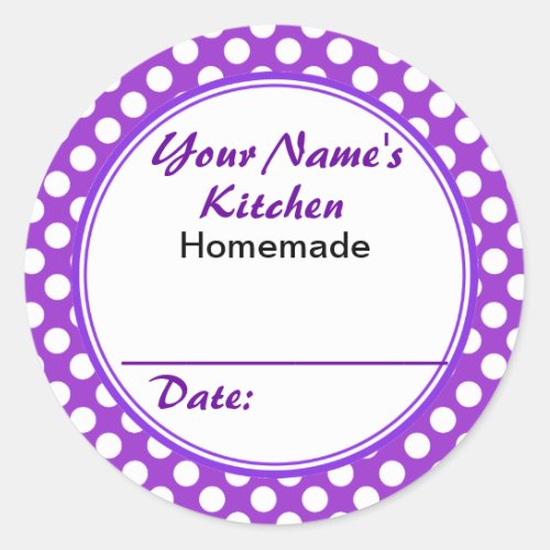 Purple Polka Dots From Your Name Kitchen Custom Classic Round Sticker