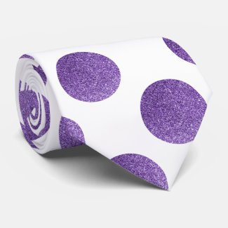 Purple polka dots, glitter retro pattern at white neck tie