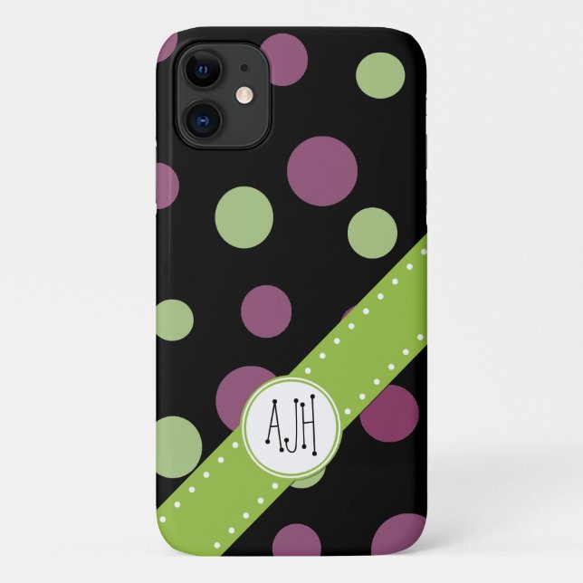 Purple Polka Dots, Green Polka Dots, Monogram Case-Mate iPhone Case (Back)