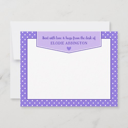 Purple Polka Dots Heart Sent With Love  Hugs Note Card