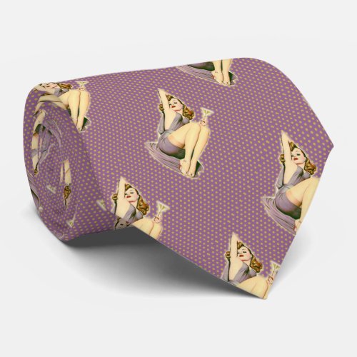 purple polka dots martini rockabilly pin up girl neck tie
