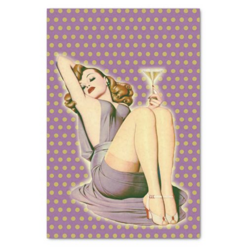 purple polka dots martini rockabilly pin up girl tissue paper