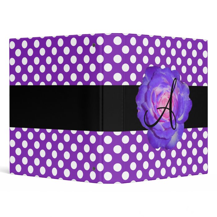 Purple polka dots monogram purple rose 3 ring binders