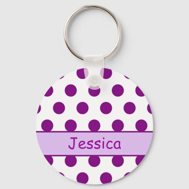 Purple Polka Dots - Name Keychain (Front)