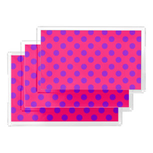 Purple polka dots on cerise acrylic tray