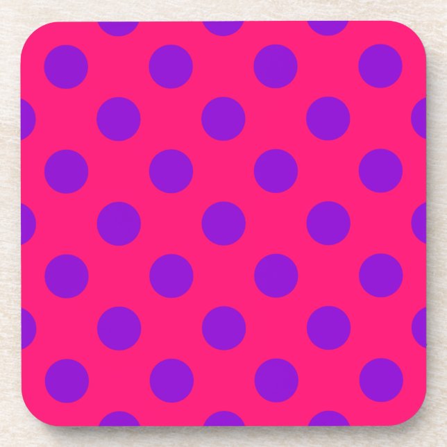Purple polka dots on cerise coaster (Front)