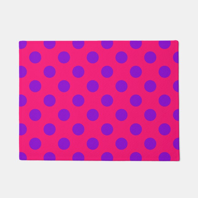 Purple polka dots on cerise doormat (Front)
