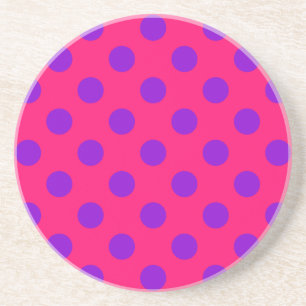 Purple polka dots on cerise drink coaster