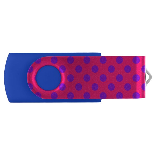 Purple polka dots on cerise flash drive (Front)