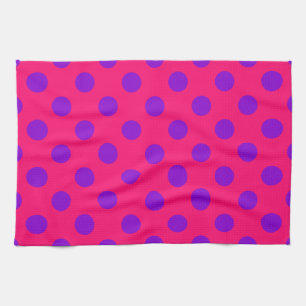Purple polka dots on cerise kitchen towel