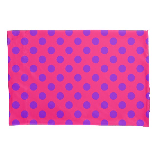 Purple polka dots on cerise pillow case (Front)