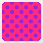 Purple Polka Dots On Cerise Square Paper Coaster at Zazzle