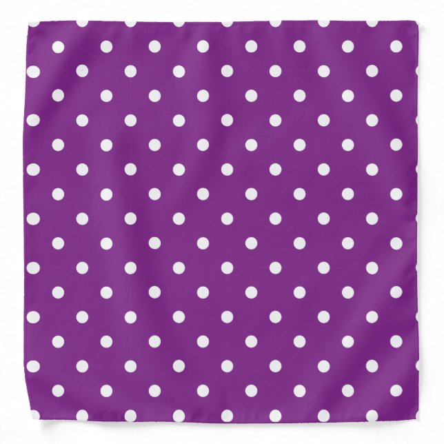 Purple Polka Dots on White Background Bandana (Front)