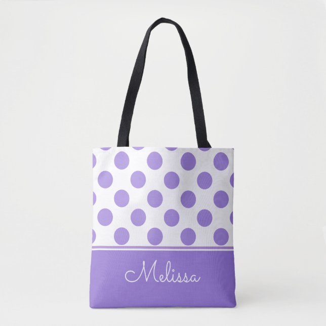 Purple Polka Dots | Personalized Tote Bag (Front)