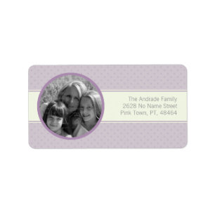 Purple Polka Dots Photo Horizontal White Stripe Label