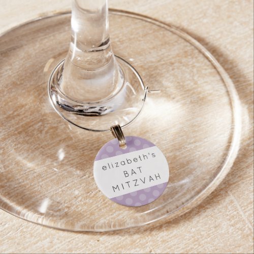 Purple Polka Dots Polka Dot Pattern Bat Mitzvah Wine Charm