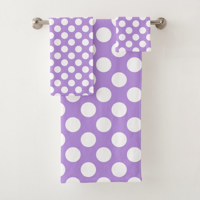 Purple Polka Dots, Polka Dot Pattern, Dots, Dotted Bath Towel Set (Insitu)