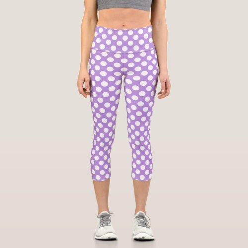 Purple Polka Dots Polka Dot Pattern Dots Dotted Capri Leggings