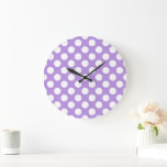 Purple Polka Dots, Polka Dot Pattern, Dots, Dotted Large Clock<br><div class="desc">Cute,  fun and adorable polka dot pattern in purple and white color. Modern and trendy gift,  perfect for the polka dots lover in your life.</div>