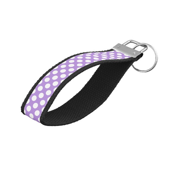 Purple Polka Dots, Polka Dot Pattern, Dots, Dotted Wrist Keychain (Angled Up)