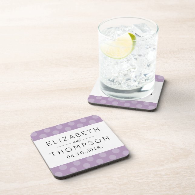 Purple Polka Dots, Polka Dot Pattern, Wedding Drink Coaster (Right Side)