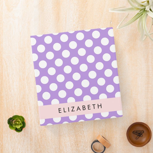 Purple Polka Dots, Polka Dot Pattern, Your Name 3 Ring Binder (In Situ)