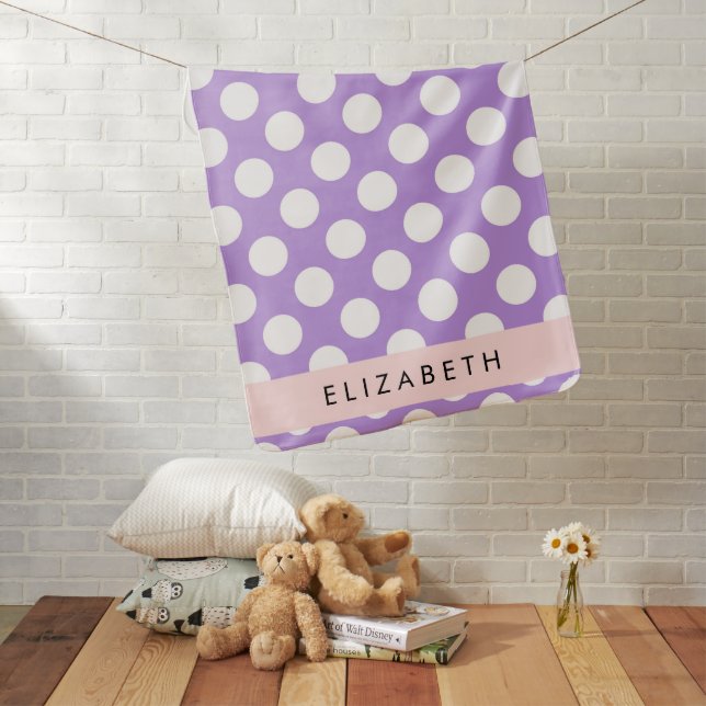 Purple Polka Dots, Polka Dot Pattern, Your Name Baby Blanket (In Situ)
