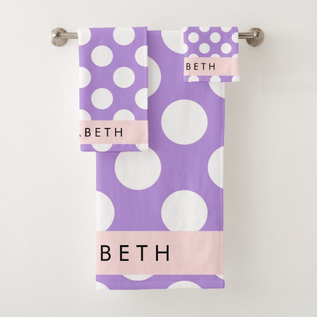 Purple Polka Dots, Polka Dot Pattern, Your Name Bath Towel Set (Insitu)
