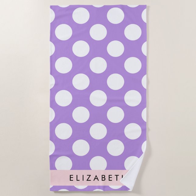 Purple Polka Dots, Polka Dot Pattern, Your Name Beach Towel (Front)