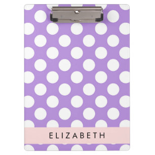 Purple Polka Dots, Polka Dot Pattern, Your Name Clipboard